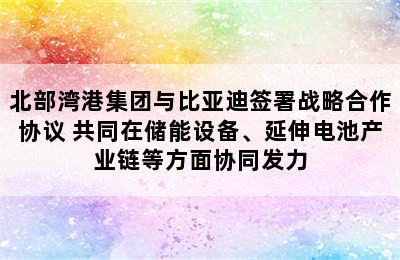 北部湾港集团与比亚迪签署战略合作协议 共同在储能设备、延伸电池产业链等方面协同发力